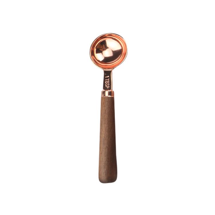 In-Stock Rose Gold & Walnut Wood Handle Measuring Spoons and Cups Set