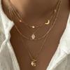 Classic Turkish Evil Eye Pendant Necklace for Women Men Vintage Lucky Blue Eyes Palm Sun Multilayer Neck Chain Choker Jewelry