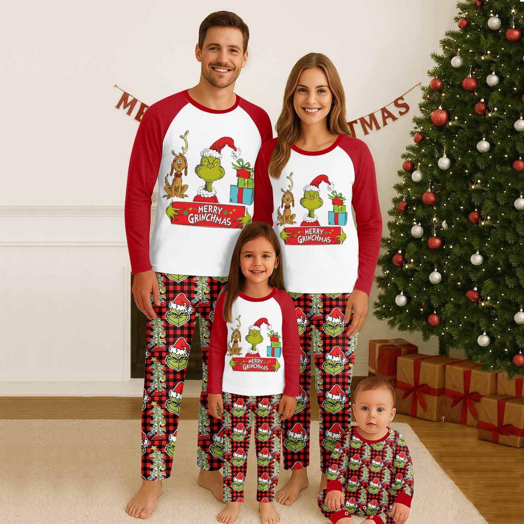 Familie Matchende Trykksett Pyjamas Loungewear Antrekk Familie Matchende Langermet Topp+Bukse Sett