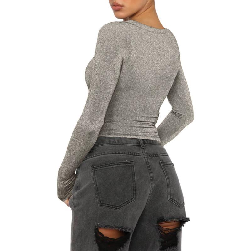 YYFS Women's Fashion Casual Spring Autumn Solid Color Print Long Sleeve V-Neck Blouses & Shirts