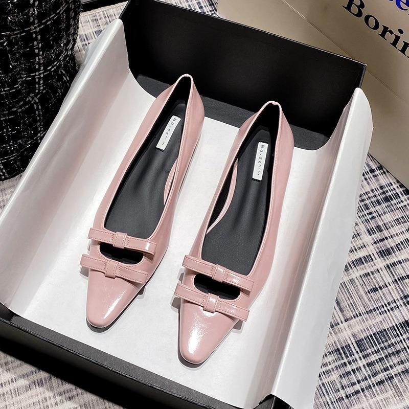 Designer Women Heels Ladies Small Heels Leather Shoes Elegant Pointed-toe Bowknot Pumps Casual Slip-on Scoop Shoes Tacones Mujer