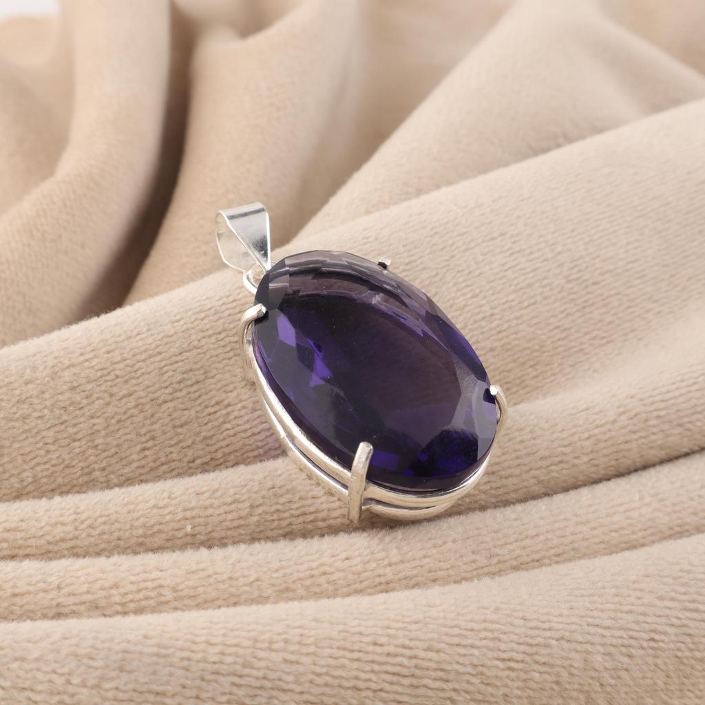 Pendente Fatto a Mano in Argento Sterling 925 con Gemma Iolite per Donna, Gioiello in Argento per Madre/Moglie PP-64-4