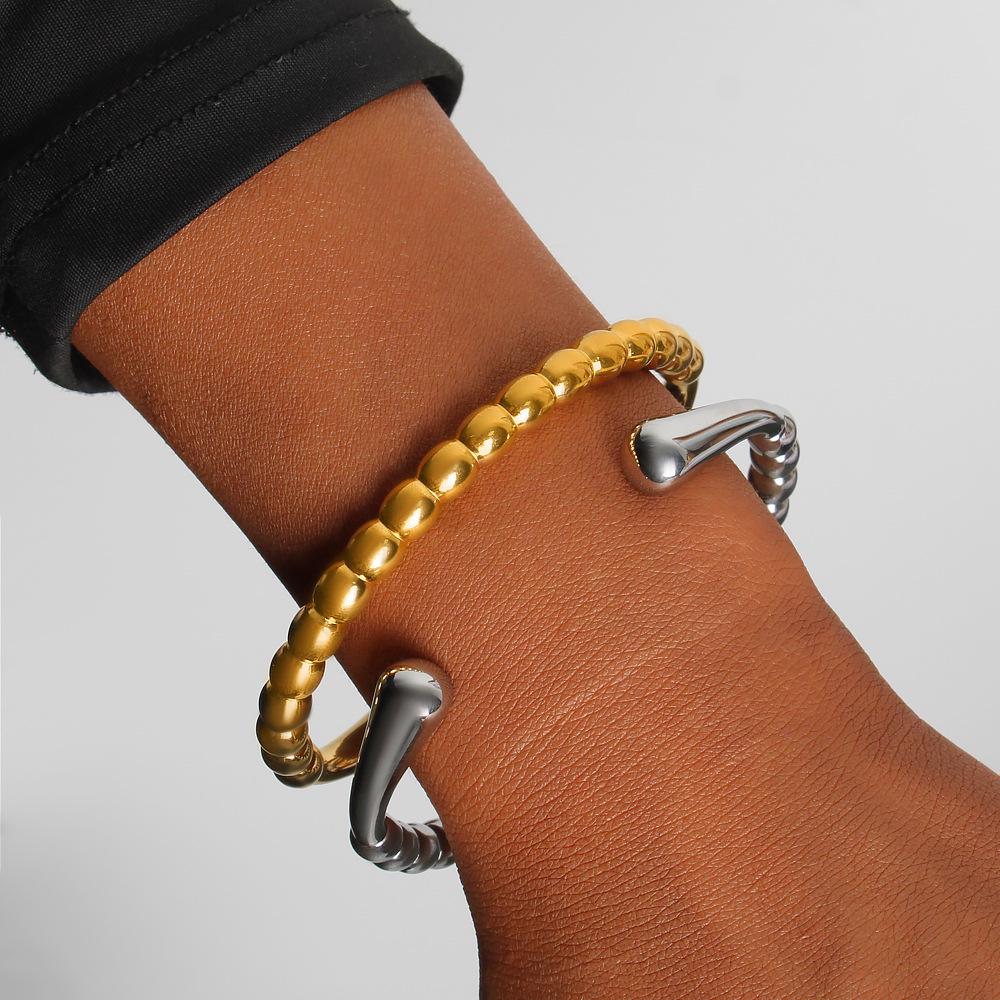 Versatile Beaded Open Bracelet - 18K Gold Plated Titanium Steel Fashion Accessory