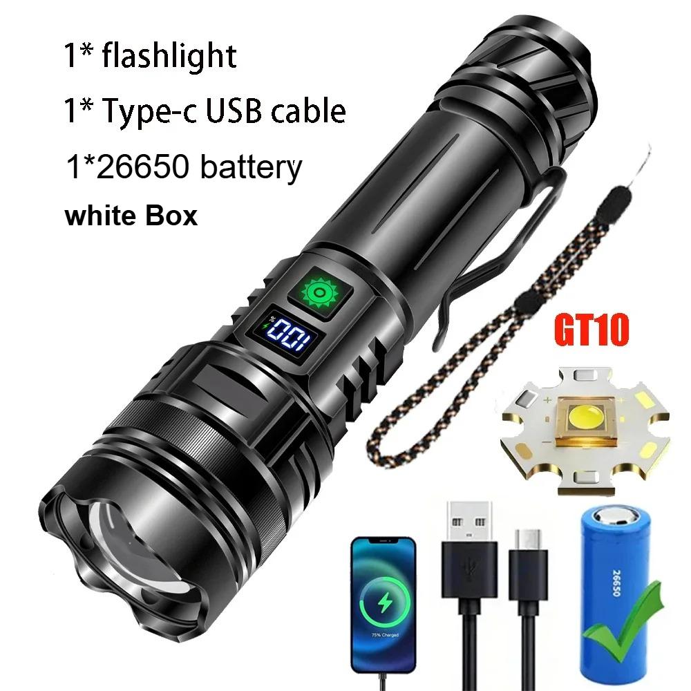 500W High Power LED Flashlight Type-C USB Rechargeable Zoom Torch Strong Light Lamp Outdoor Ultra Powerful Flash Light