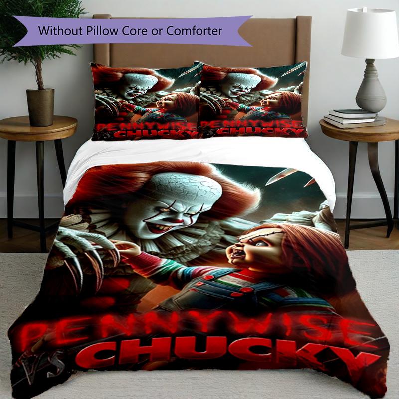Juego de funda nórdica de 3 piezas (1 funda de edredón + 2 fundas de almohada, sin núcleo), Juego de Ropa de Cama con Estampado de La Novia de Chucky, Decoración de Dormitorio, Todas las Estaciones, Regalo de Cumpleaños