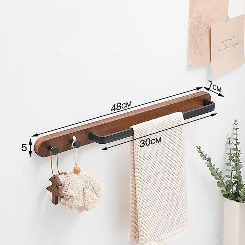 

Walnut Bathroom Towel Bar With Hook Wall-mounted Toilet Coat Hook Wood Towel Rack Black Bath Towel Rack Bathroom Accessories
