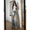 Women's High Waist Distressed Ripped Jeans Straight Wide Leg Baggy Denim Pants