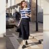 Bailuyu Retro Striped Embroidered Short Sleeve Lapel Knit Top