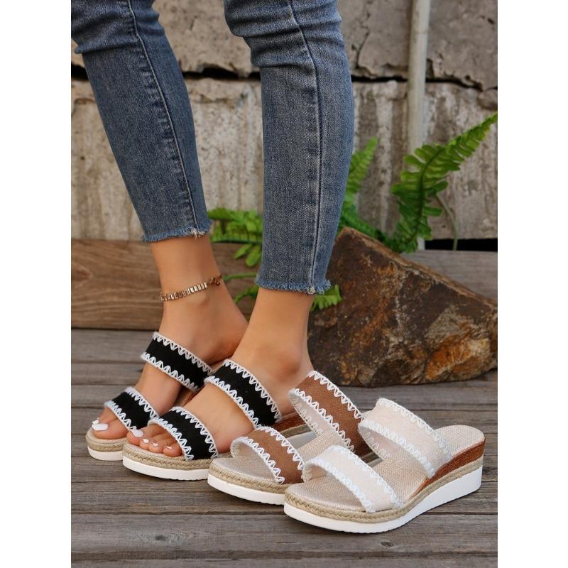 Papuci cu Toc înclinat cu Talpă Groasă cu Toc Înalt Sandale Goale Tricotate pentru Femei