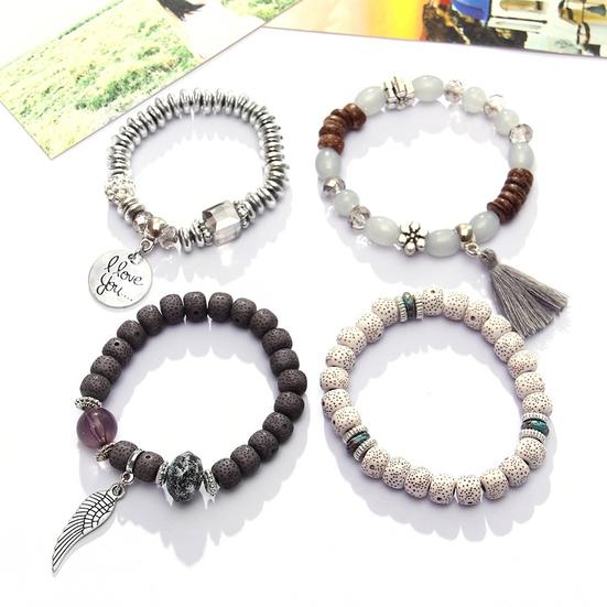 4Pcs/Set Bohemia Style Wing Bracelet Beads Jewelry Women Bangle Party Gift