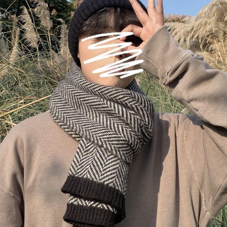 Couple Style Men's Winter Scarf for Young People High-End Student Scarf Winter Japanese-Style