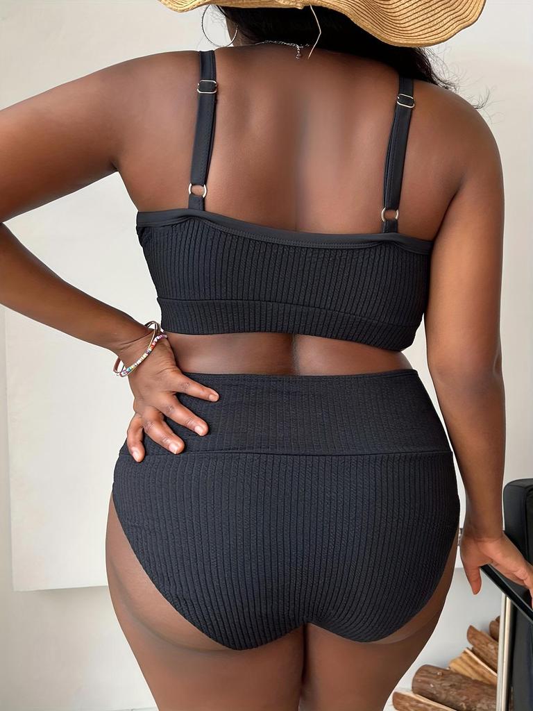 Damen einfarbiger Badeanzug Badeanzug Zweiteiler Strandmode Bikini Übergröße Badeanzüge