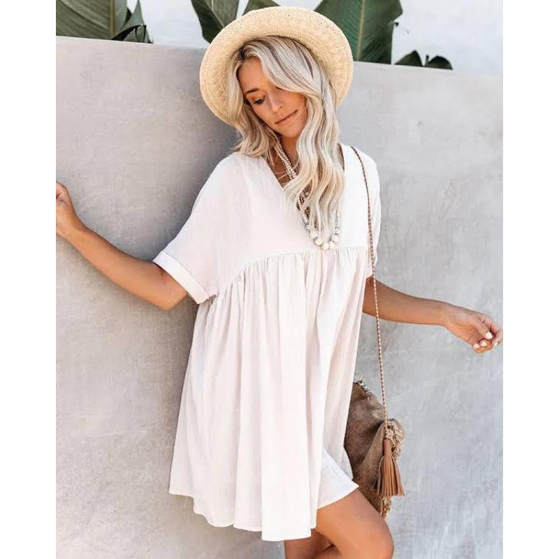 

Новое платье А-силуэта с V-образным вырезом и короткими рукавами, свежее и милое, из хлопка и льна 2XL абрикосовый