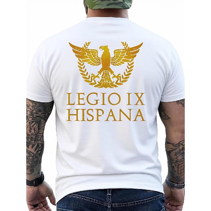 Römisches Legionär T-Shirt für Herren mit Legio IX Hispana Adler & Lorbeerkranz Design Lateinische Inschrift Kostüm Bekleidung, Schwarz, Rundhals, Normale Passform, Kurz