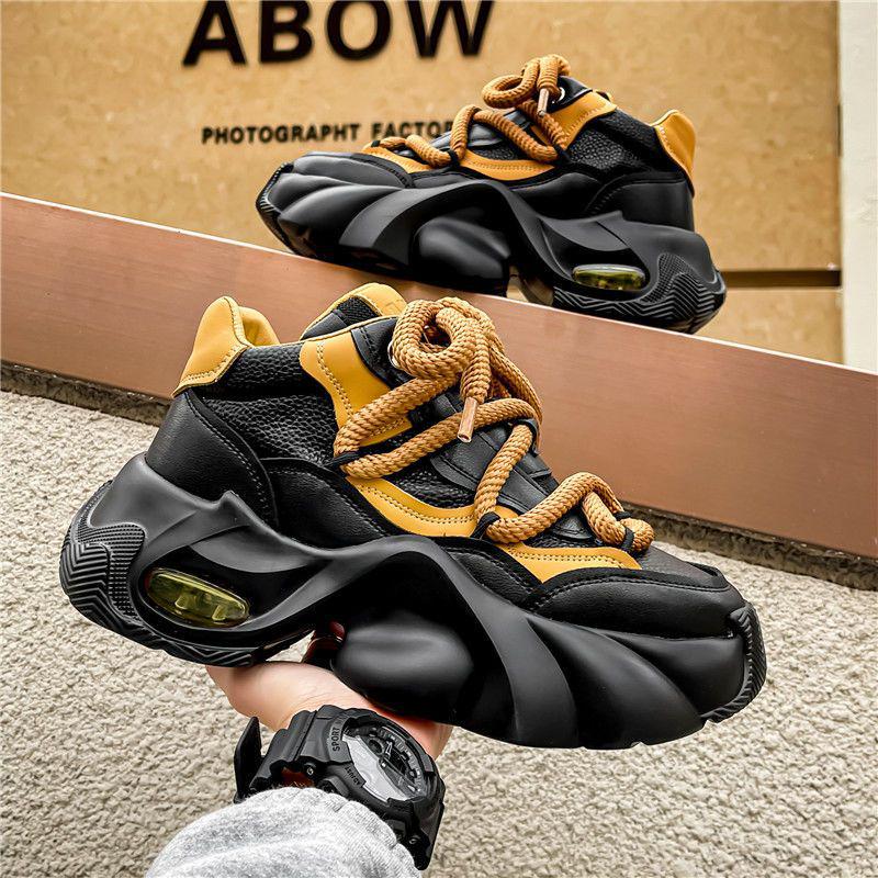 European Men's Thick Sole Air Cushion Height-Boosting White Dad Sneakers: Winter Casual Sports Style