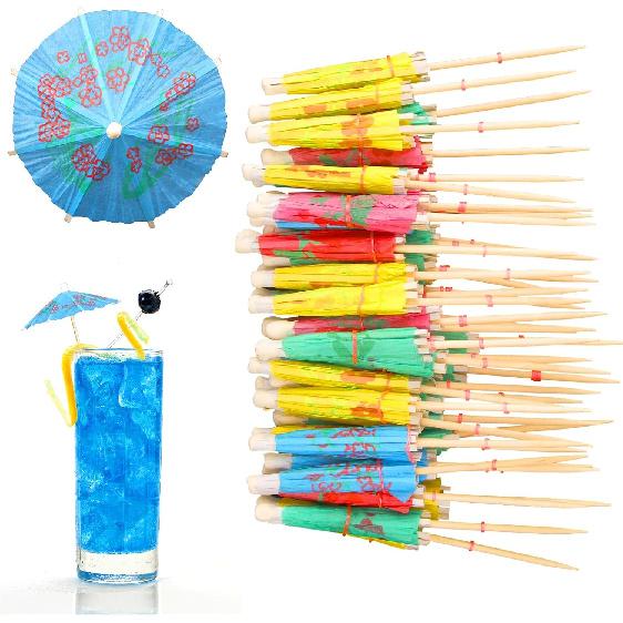 Cocktail Umbrella Picks, 50-Pack Drink Umbrella Toothpicks, Colorful 4-inch Paper Umbrellas for Drinks, Mini Umbrella Toppers, Tiny Umbrella