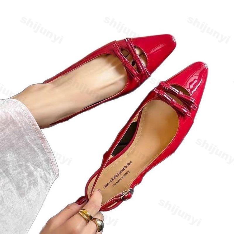 Fashion French Style Hollow Bows Design Sandals 2025 New Comfortable Versatile Pointed Back Strap Single Shoes Fashion Breathable Pumps