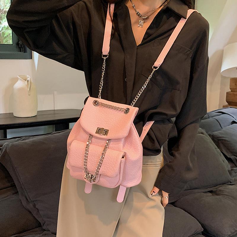 Small Bag Chain Backpack Dámská špičková všestranná školní taška Travel Bucket Backpack