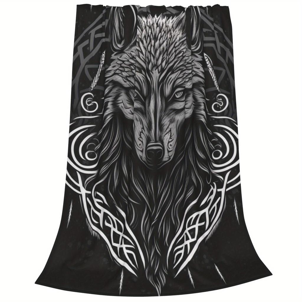 Viking Wolf Print Flannel Blanket Soft Warm All Season Throw for Couch Office Bed Camping Gift Idea