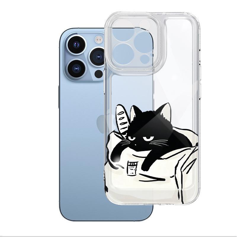 Lazy Black Cat Applies To Apple 16plus Mobile Phone Case iPhone17promax Cute 15 Transparent 14 Anti-drop Cover