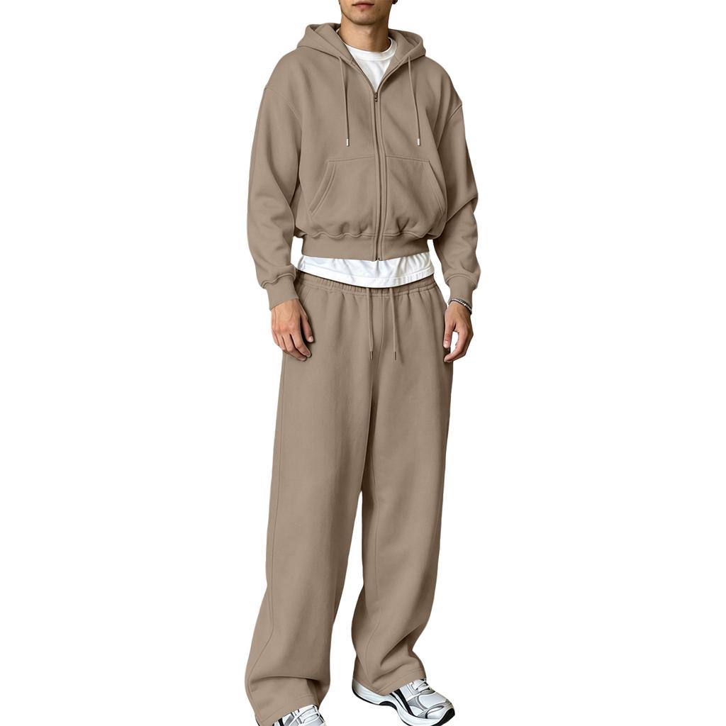 Men's Winter Hoodie Zip Up and Sweatpants Set Casual Tracksuit