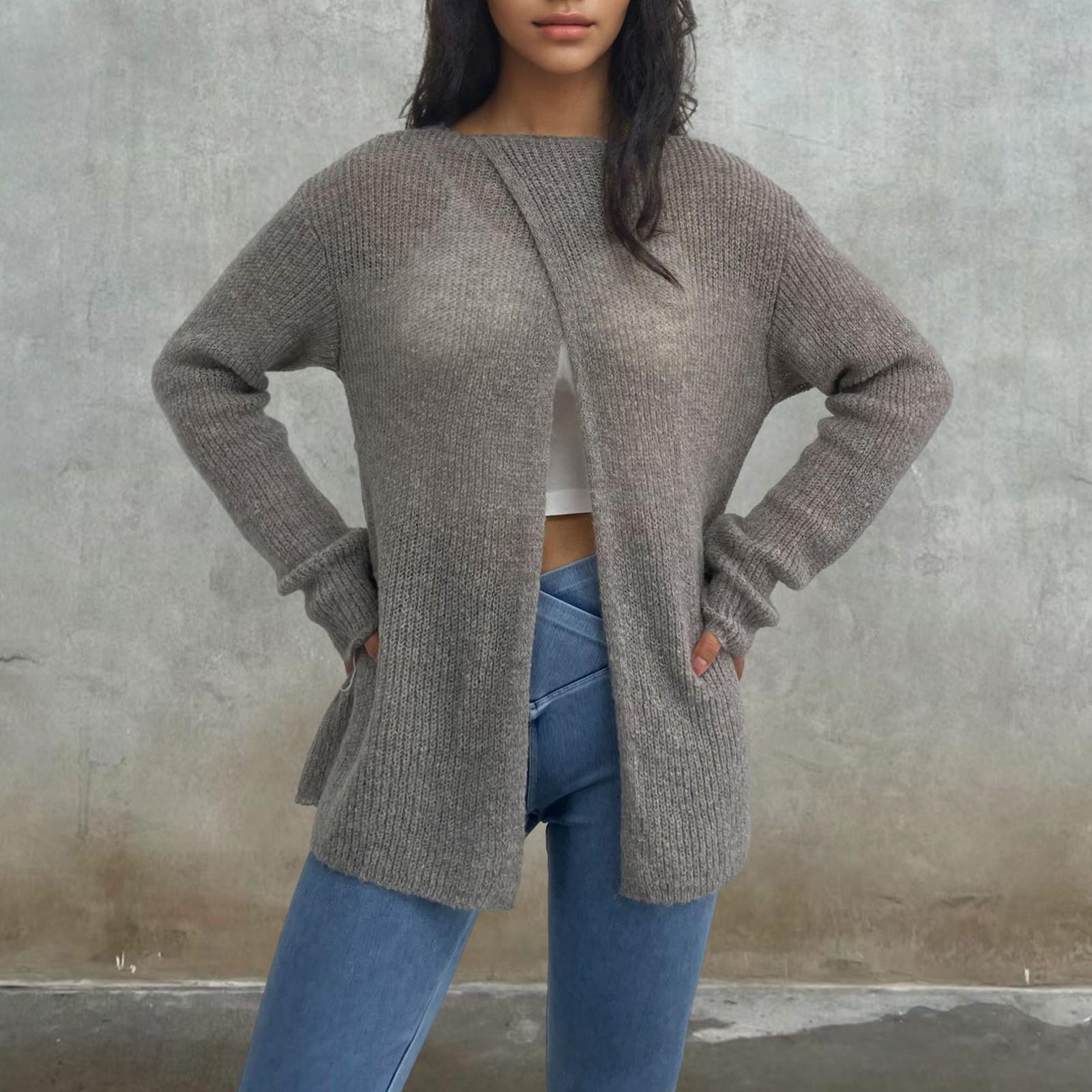 Женский однотонный свитер с длинными рукавами — фото 7