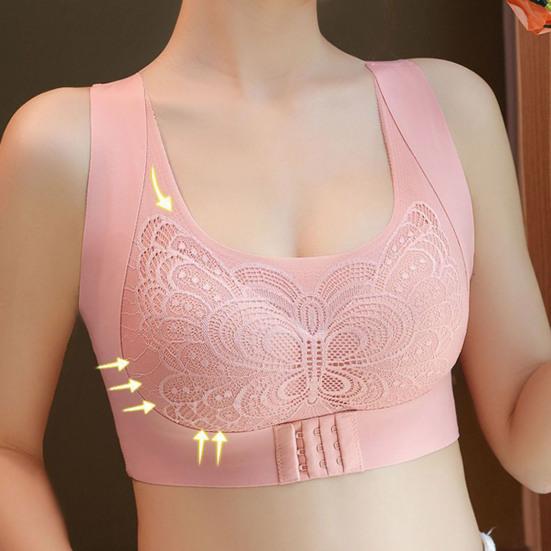 Women Traceless Bra with Chest Pad No Steel Ring Underwear Non-slip Adjustable Wide Strap Back Posture Adjustment Vest Style Bra