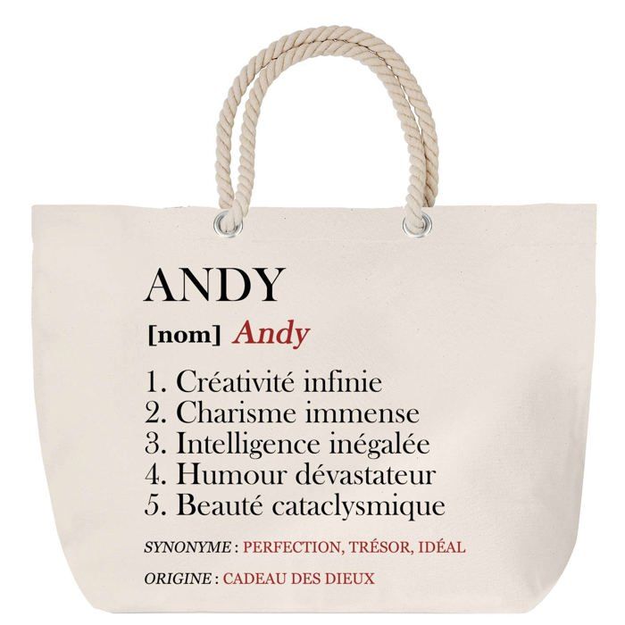 Sac de plage anse corde Andy Définition Cadeau Anniversaire Noël | Grand Sac de Transport & Sport