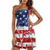 Women Summer Dress Casual Swing Independence Day Ruffle Short Sleeve Sundresses Beach  A-line  Dress  With Pockets