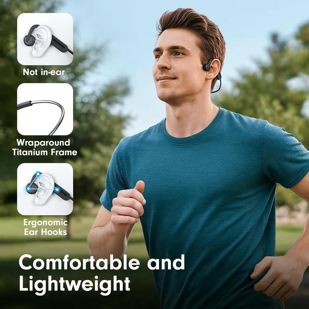 Bone Conduction Headphones, Open Ear Headphones, Superior Sound Wireless Bluetooth Running Headphones 10H Playtime, Comfortable Fit Waterproof for