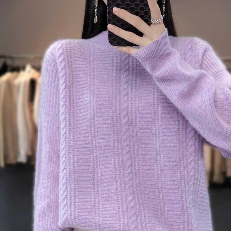 Semi-turtleneck twist sweater women's autumn and winter new solid color inner fashion bottoming shirt loose thickened pullover knitted sweater