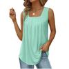 Summer Women T-shirt Sleeveless Vest Casual Square Neck Pullover Top Fashion Solid Color Pleated Female Clothing