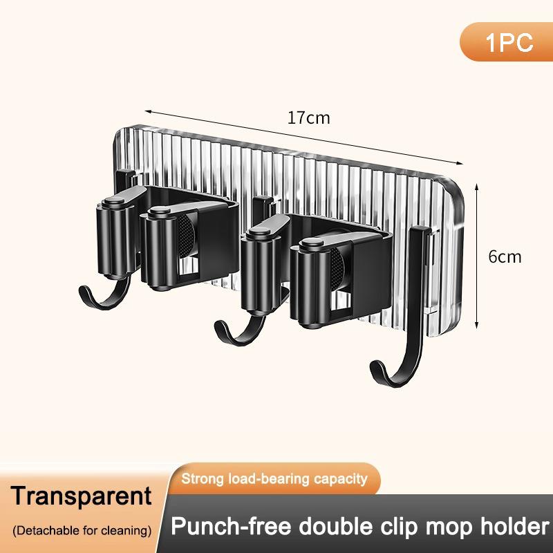 Wall Mounted Punch-free Mop Clamp Bathroom Wall Hanging Mop Rack Broom Storage Rack Multifunctional Hook Multi-use Sticky Hook