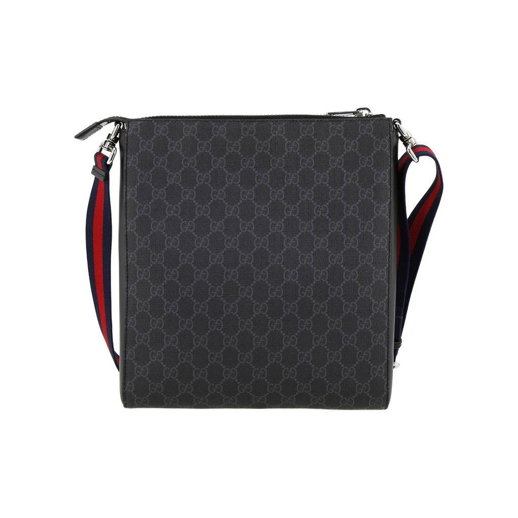 Gucci GG Embossed Logo Leather Stripe Web Shoulder Bag Men Messenger Bag Black Gray 474137-K5RLN-1095
