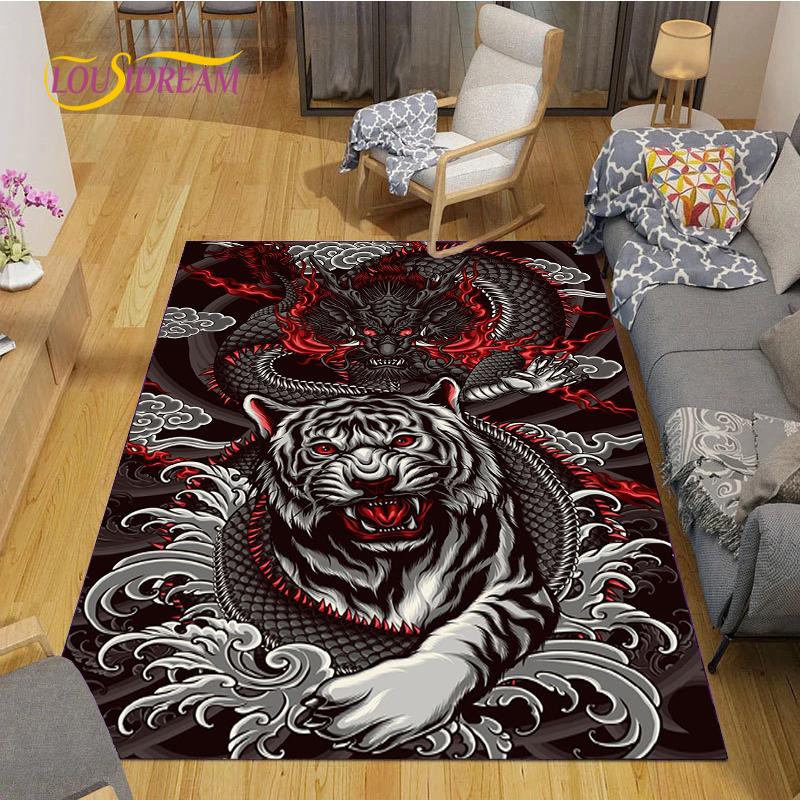 Alfombra Dragon and Tiger Fight Carpet Living Room Sofa Coffee Table Door Bedroom Rug Kitchen Kid Anti-slip Floor Mat Home Decor