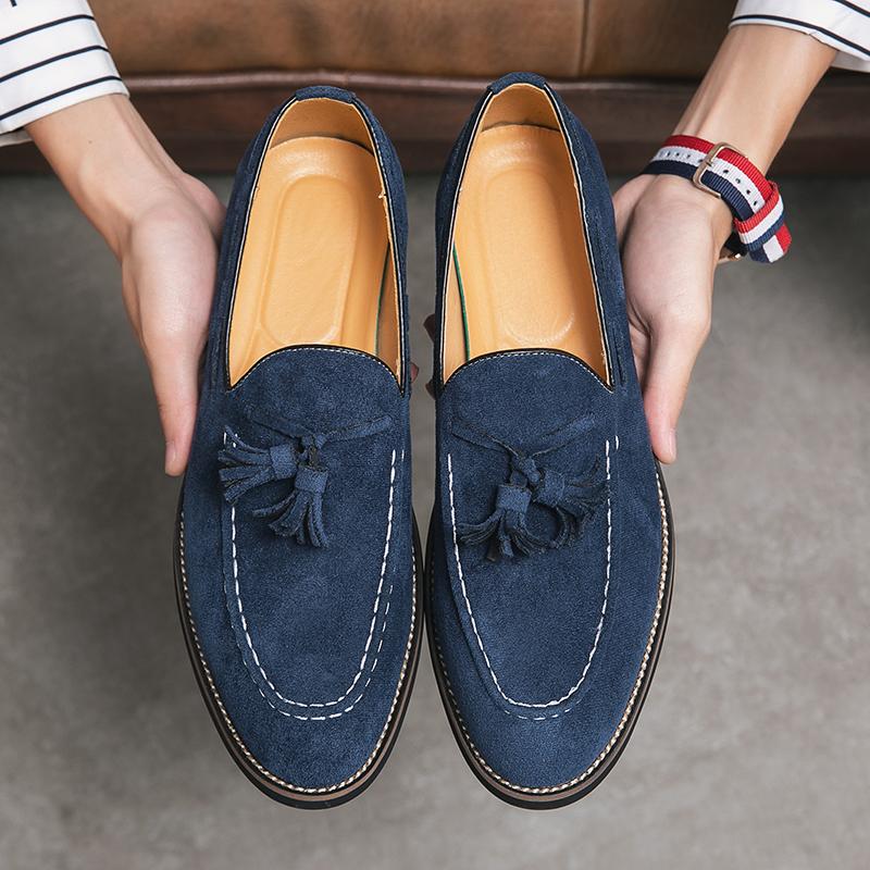 Trend Designer Britain Retro Pointed Tassels Suede Wedding Leather Oxford Shoes Men Casual Loafers  Formal Dress Zapatos Hombre