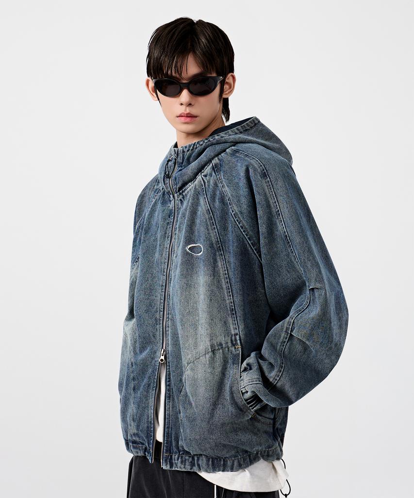 Dimitri Black Balaclava Slash Hood Zip-Up_Denim Dust Indigo