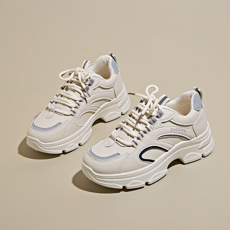 Fashion CRLAYDK Fashion Womens Walking Shoes Platform Chunky Walking Sneakers Lace Up Casual Leather Running Ladies Sports Tennis