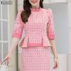 ZANZEA Women Casual Stand Collar Loose Half Sleeve Print Blouse