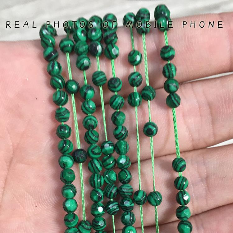 4mm Faceted Imitation Malachite White Stone Beads for DIY Jewelry 4mm, ~90 beads per strand, ~11g per strand