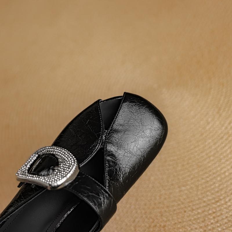 Fashion Women's New Spring and Summer Round Headed Genuine Leather Cowhide Hollow Out Breathable Low Heel Hooded Mueller Slippers