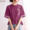 ZANZEA Women Casual Round Neck Floral Embroidery Loose 3/4 Sleeve Blouse