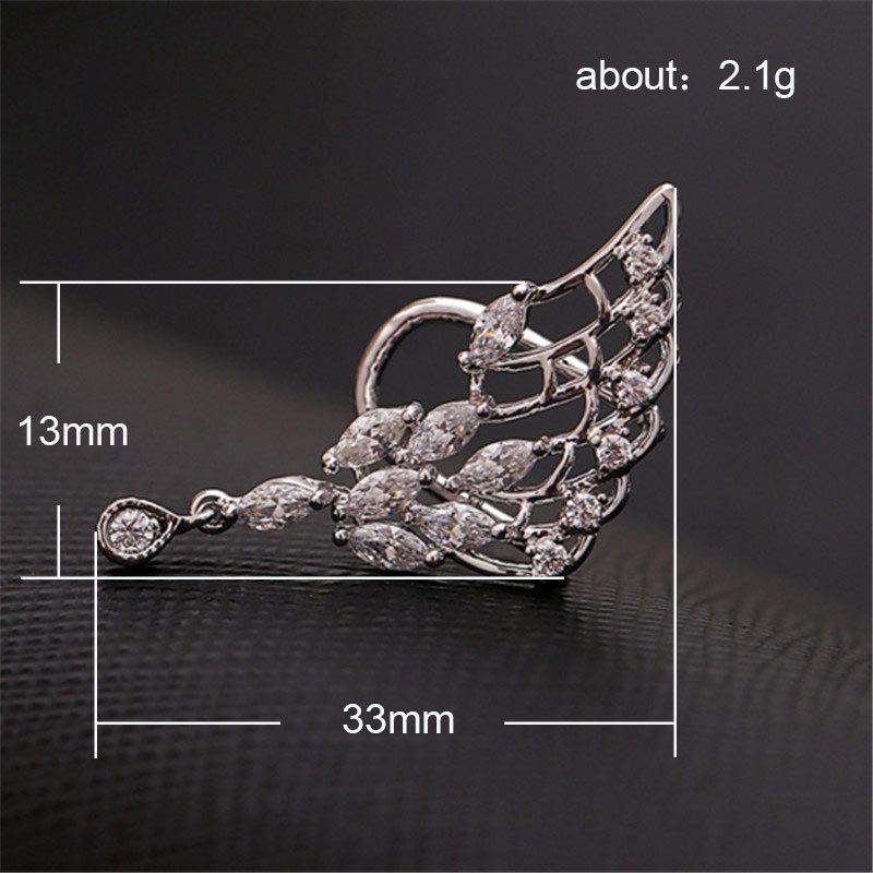 Fashion Angel Wings Zircon Earrings Women'S (Single) Stud Earrings Ear Clips Crystal Ear Jewelry