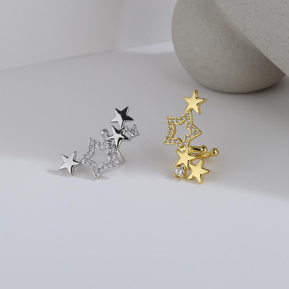 Gu Mao Ning Exquisite Starry Sky Zirconia Ear Cuff: High-End Hollow Star Design, No Piercing Needed.