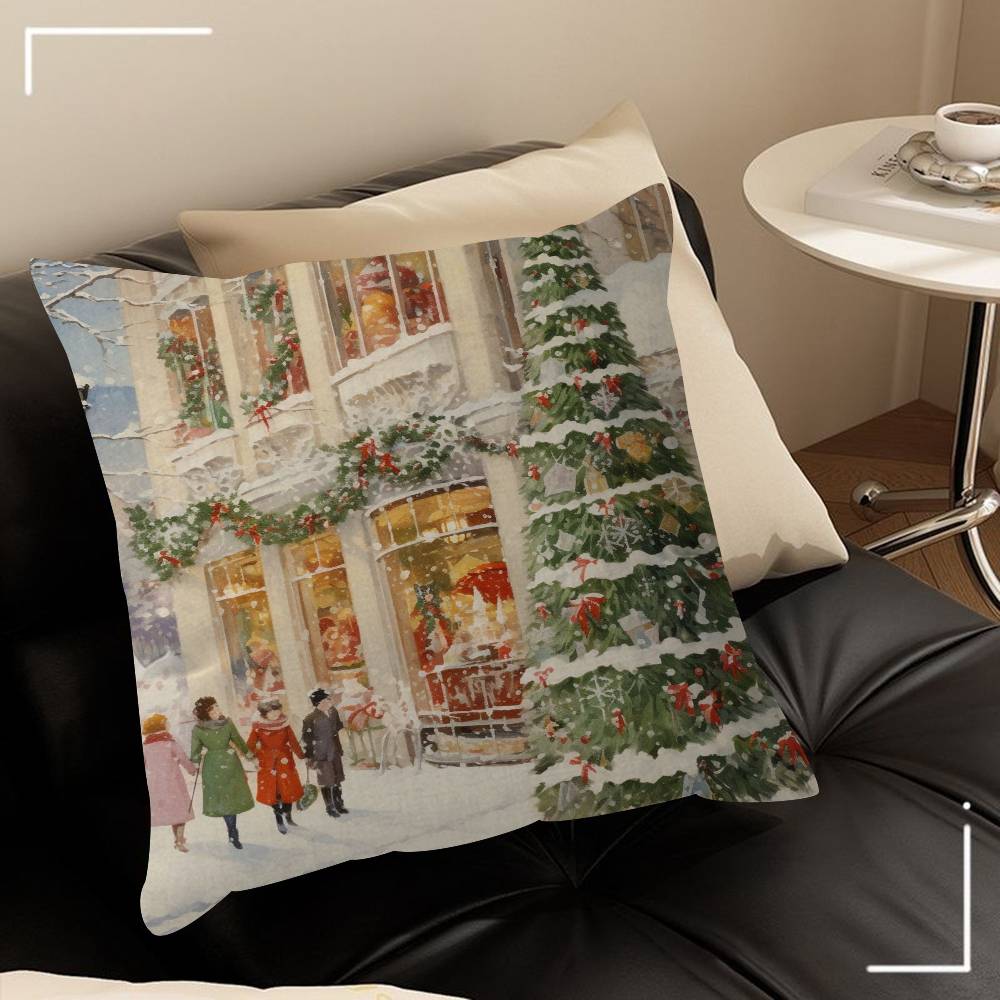 Winter Town Holiday Printable Christmas Tree Stitch Dragon Pillow Cover Sofa Cushion Cover Home Room Decoration Children Gift