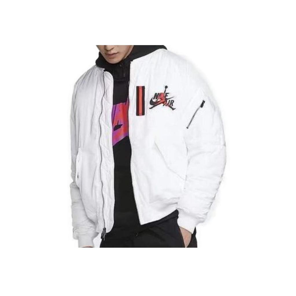 Jordan Chaqueta Wings MA-1 con Estampado de Logotipo Cálida Casual de Manga Larga con Cuello de Béisbol para Hombre Chaqueta Blanca AV2599-100