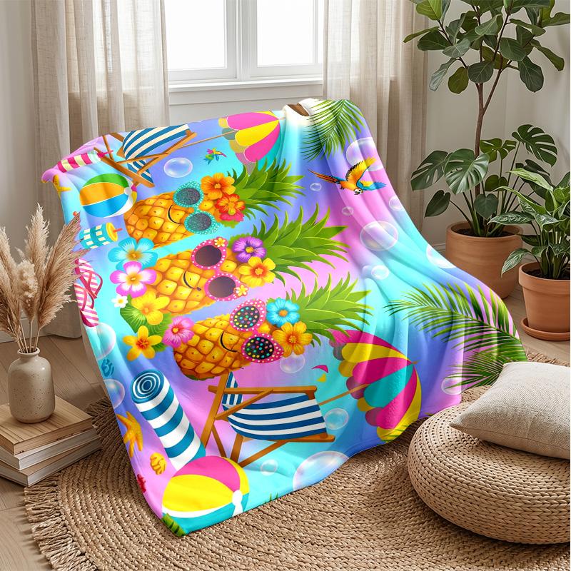 Peaches and Leaves Pattern Theme Blanket Lightweight Warm Flannel Blanket Decorative Throw Blanket for Home Decoration