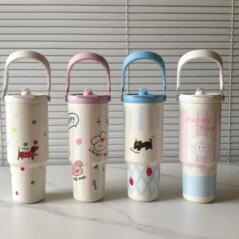 With Straw/Handle Vacuum Cup 900ML Straw Cup High Quality Thermal Mug