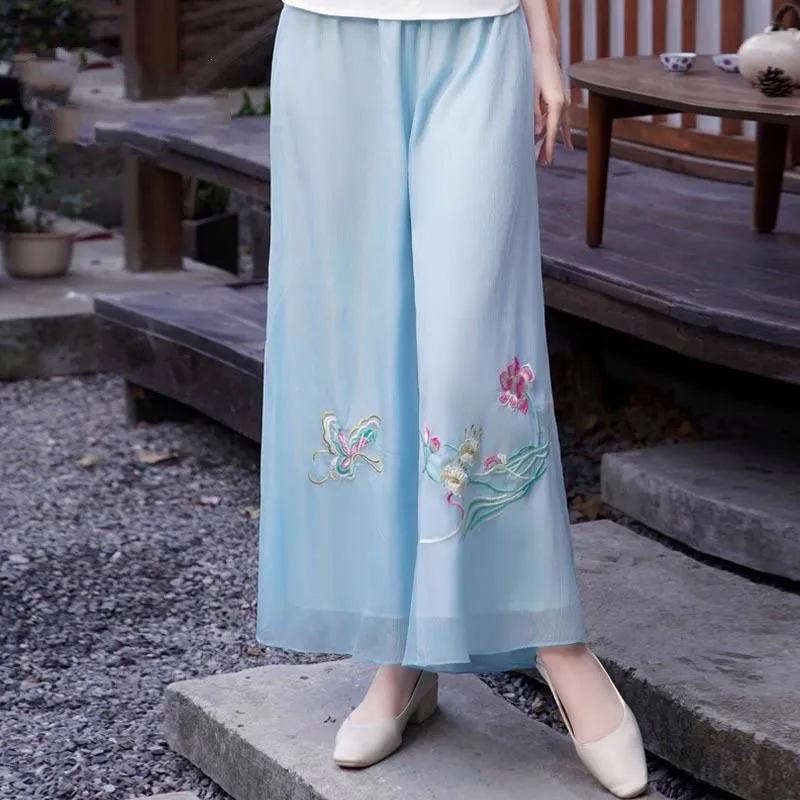 Retro-Stil Lässiger Weitbeinrock Frühling und Sommer Temperament Bestickt Schicke Lässige Hose für Damen