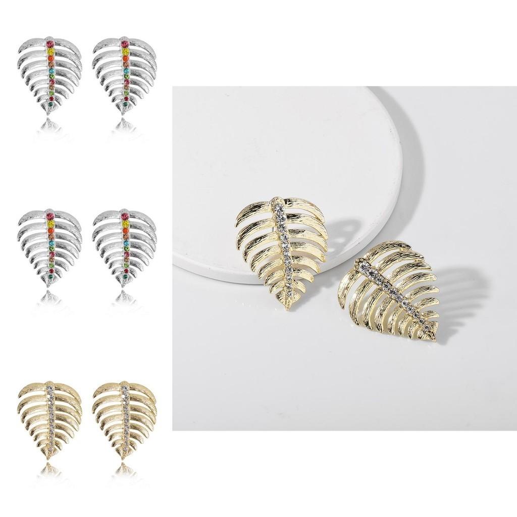 Exquisite Leaf Metal Earrings For Women With Dazzling Gemstone Inlays